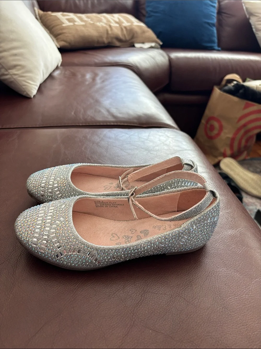 Olive & Edie Sparkly Silver Girls' Dress Shoes with Ankle Strap A-7